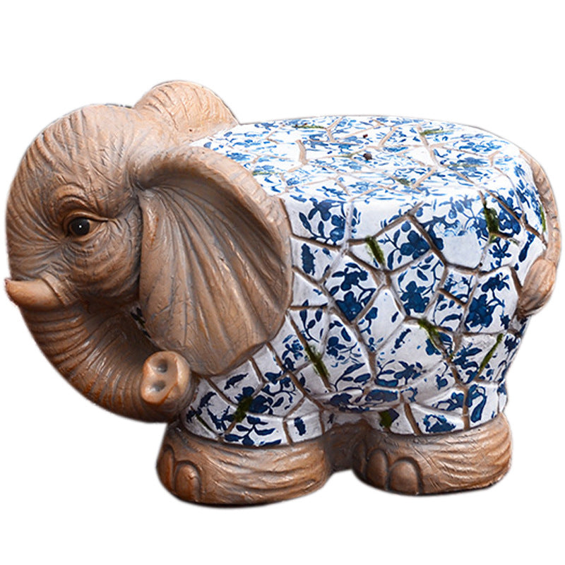 Cartoon Courtyard Animal Decoration Ornament Blue and White Elephant Stump Courtyard Garden Flower Pot Base Balcony Outdoor Chair