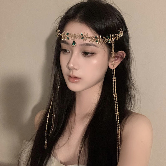Princess of the Western Regions~Dunhuang Desert Ancient Costume Forehead Ornament Eyebrow Pendant Leaf Head Chain Headwear Bohemian Style Hair Accessory