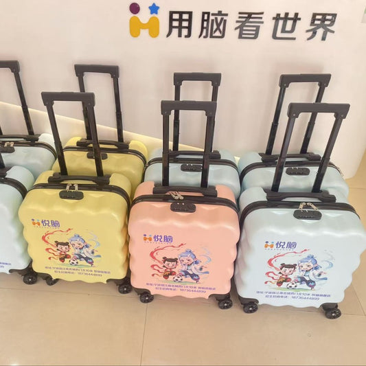New181-inch Biscuit Children's Trolley Case Elementary School Student Luggage with Printed Words logo Cute male and female baby suitcase