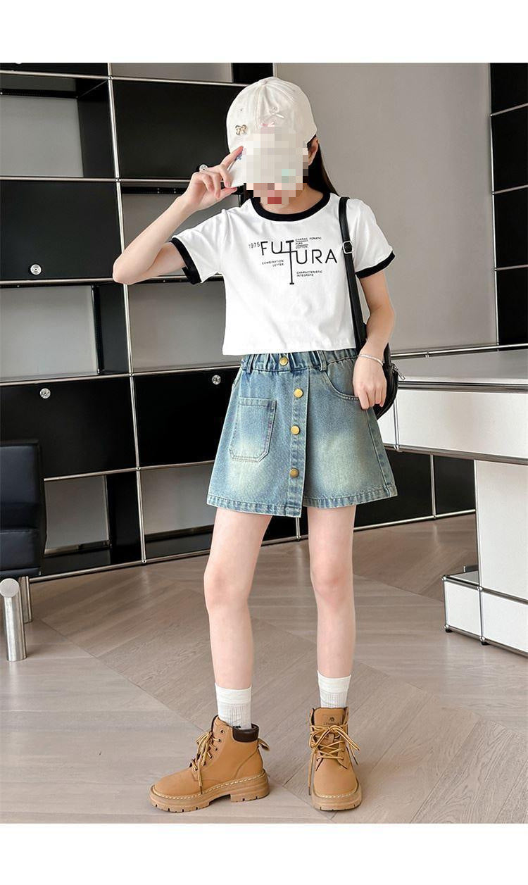 Children's Denim Skirt Short Thin Style2025 for Older Children Student Version Mid-Length Shorts