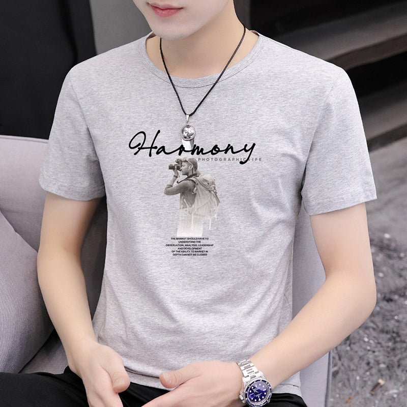 Summer New Men's Short Sleeve t Simple Half-Sleeve Summer Printed Top Versatile Student T-Shirt