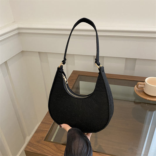 Solid Color Elegant Women's Bag2024Trendy Korean Style Autumn Winter New Stone Pattern Underarm Bag Casual Shoulder Handbag
