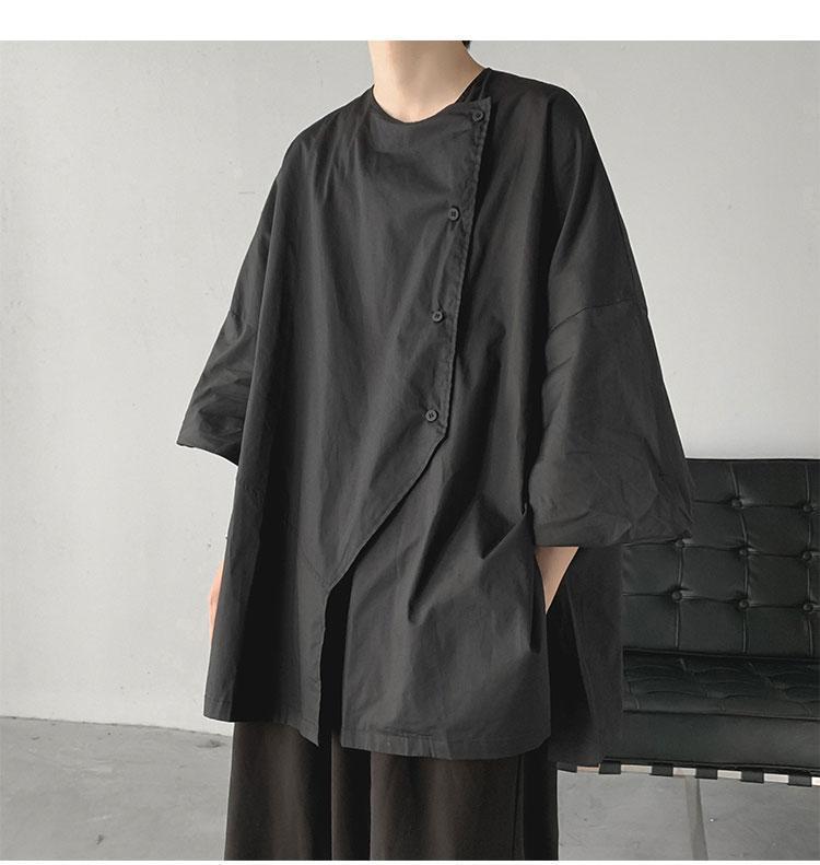 300Plus Size Unique Design Three-Quarter Sleeve Shirt for Men Summer Short Sleeve Cool Japanese Style ins Irregular Top