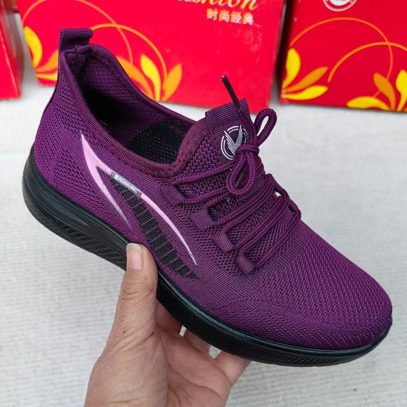 Spring Summer Women's Cloth Shoes Single Layer Fly Weave Slip-On Polyurethane Sole Breathable Flat Casual Women's Shoes