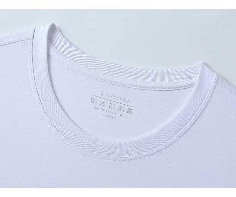 Ice Silk Cool Short Sleeve Men's Loose Student Black and White Half Sleeve T-Shirt Summer Trendy Round Neck T Shirt All-Match Bottoming Shirt