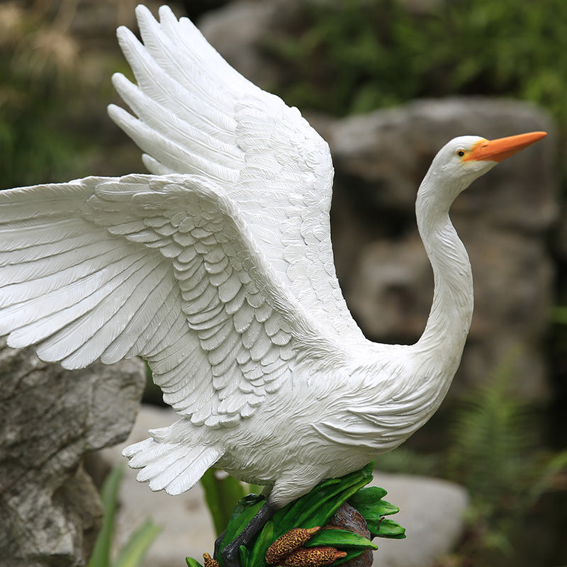 Outdoor Garden Imitation White Egret Fiberglass Ornament Home Courtyard Pool Rockery Resin Sculpture Floor Decoration