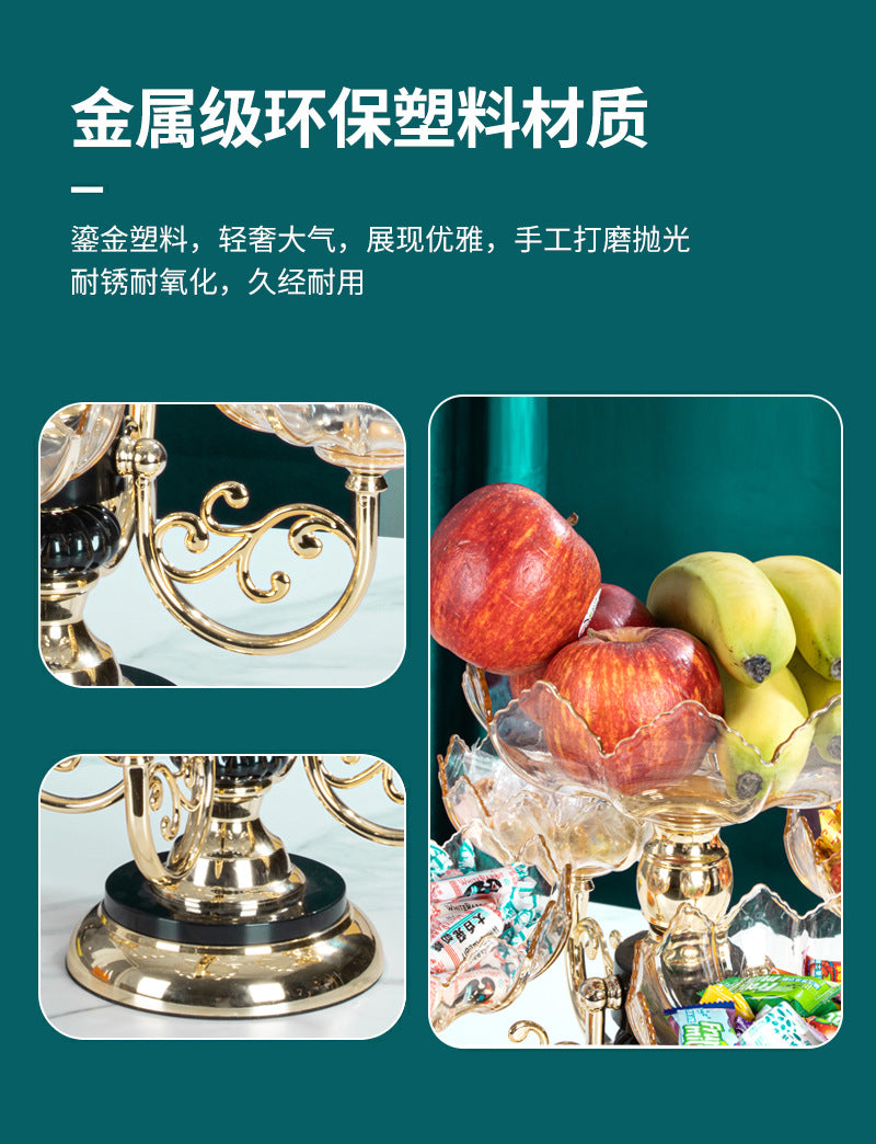 Fruit Plate Household Multi-layer Rotating Fruit Plate Living Room Fruit Plate European-style Light Luxury Crystal Plate Anti-Fall