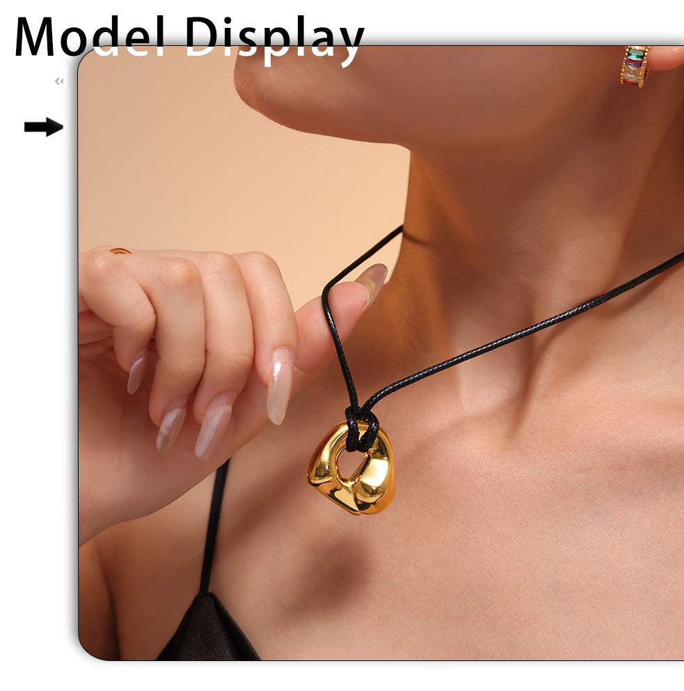 Mili Jewelry New Adjustable Leather Cord Necklace for Women Heavy Craft Curved Design Titanium Steel PVD Plating18k Genuine Gold In Stock