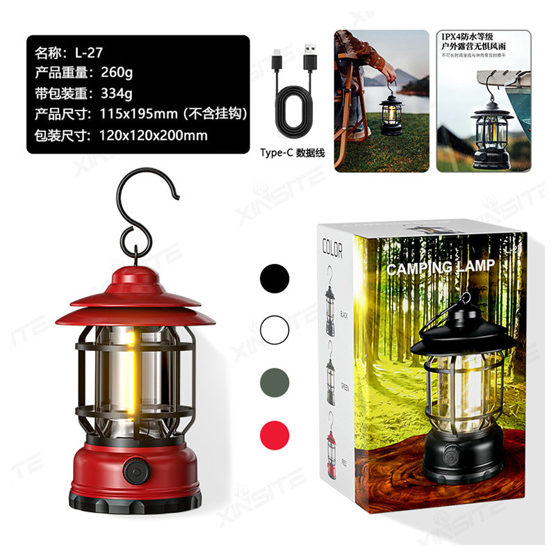 TikTok Hot-Selling Camping Light Atmosphere Light Flame Camping Light Tent Retro Lantern Outdoor Rechargeable Handheld Light Gift