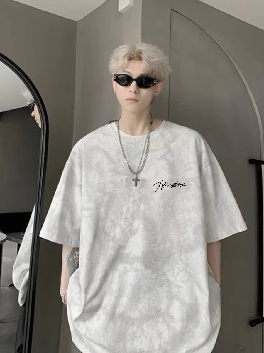 Hip Hop High Street Short Sleeve T T-shirt2025Summer Men oversize Loose Letter Print Trendy Brand Casual Sweatshirt