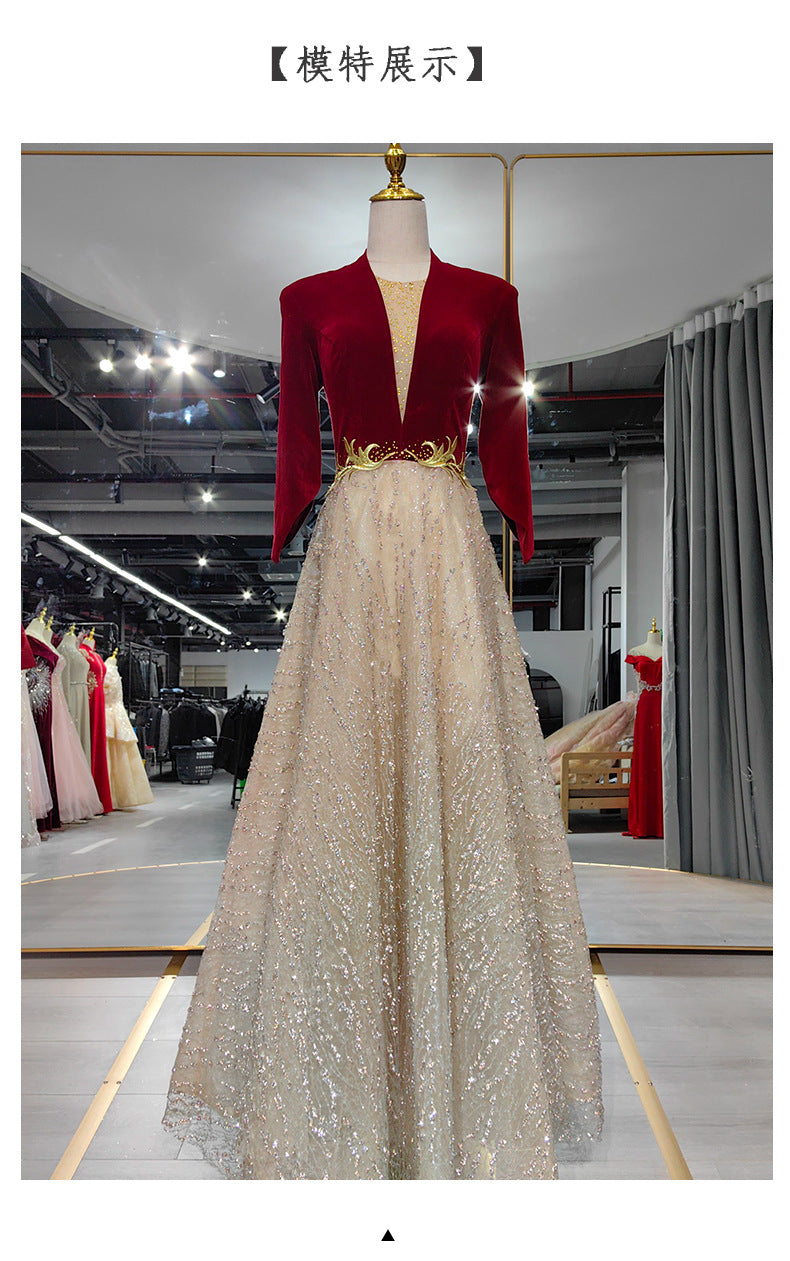 High-end chorus performance dress for women long gown2025New Elegant Host Evening Dress with High-End Feel for Ethnic Vocal Music