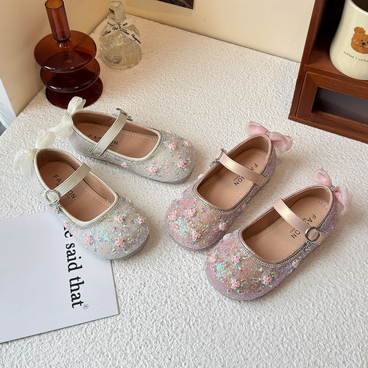 Princess shoes for girls2025Spring New Children's Crystal Shoes for Girls, Soft Sole Leather Shoes to Match Dresses, Spring Edition