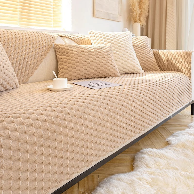 cream-style autumn and winter plush sofa Non-Slip Sofa Cover