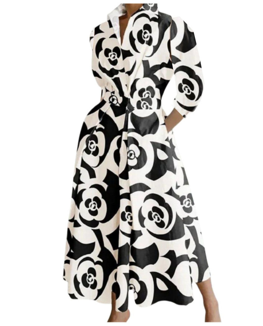 Cross-border New Style Foreign Trade Medieval Retro Plus Size Fashion POLO Loose Collar Wide Hem Women's Dress Wholesale