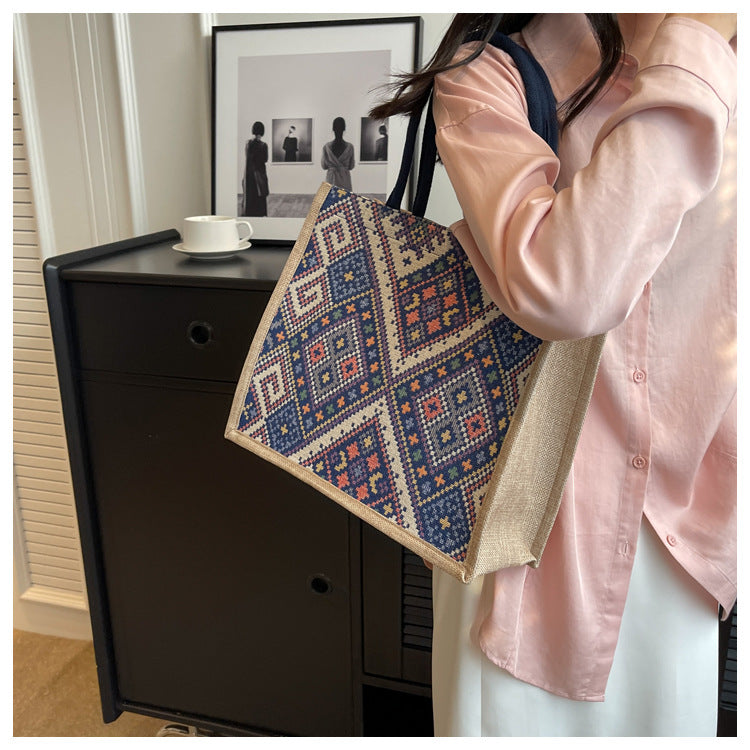 Large Capacity Commuter Bag Women2023New Fashion Single Shoulder Tote Bag Ethnic Style Student Handbag Class Bag Trendy