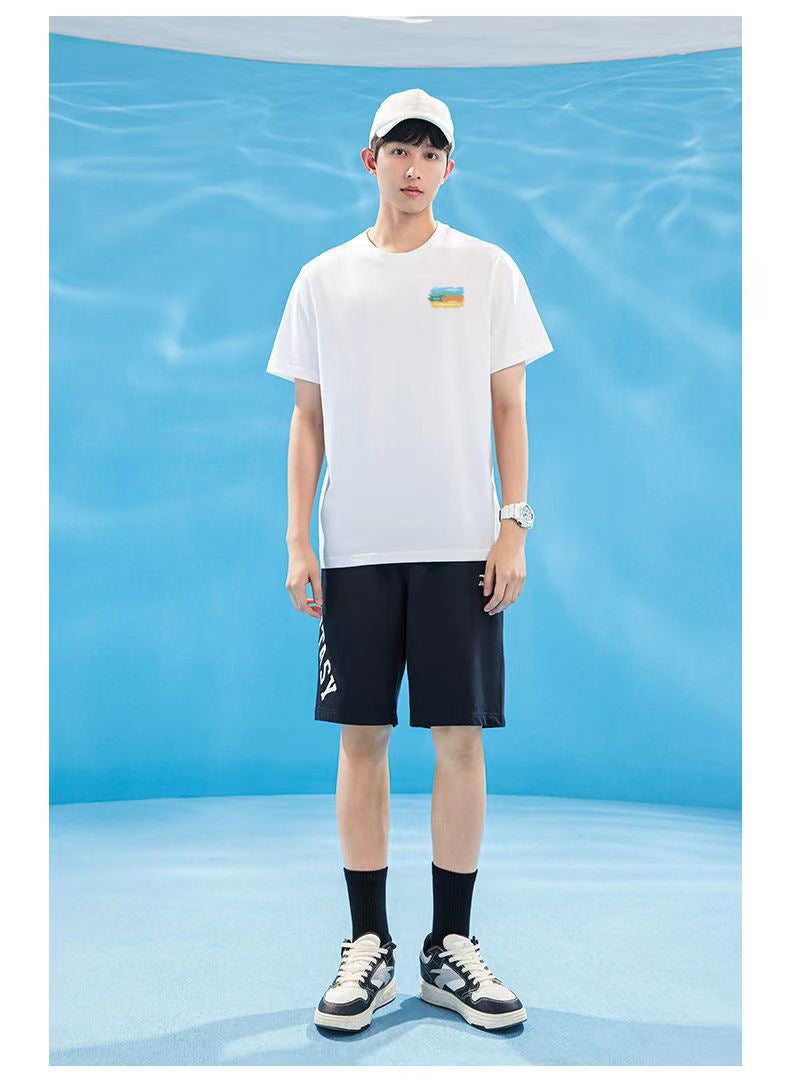 Ice Silk Cool Short Sleeve Men's Loose Student Black and White Half Sleeve T-Shirt Summer Trendy Round Neck T Shirt All-Match Bottoming Shirt