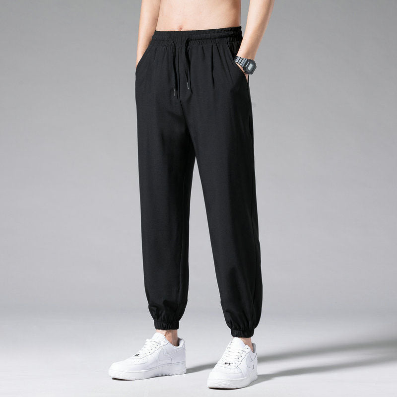 Summer Thin Pants Men Straight Pants Boys Trendy Versatile Loose Cropped Pants Students Summer Wide-Leg Casual Pants