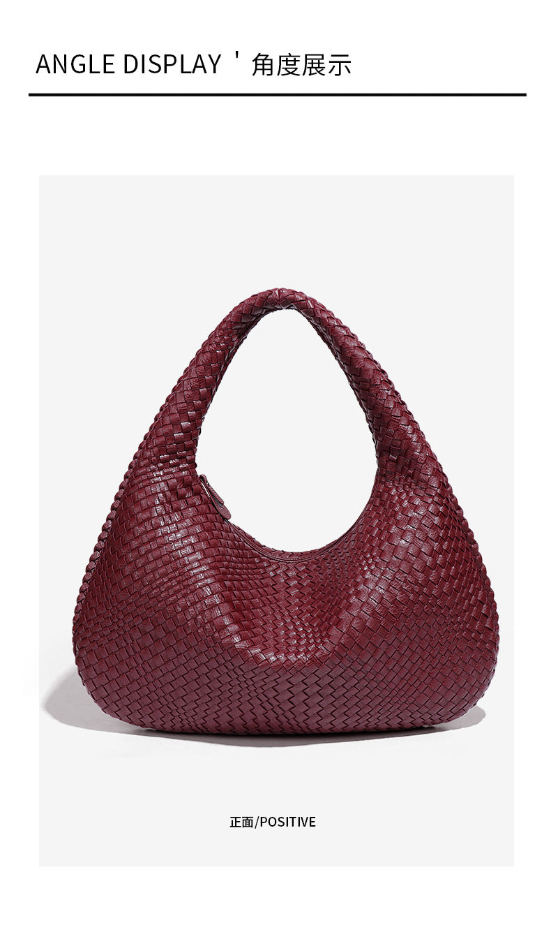 2025New Crescent Moon Women's Bag Fully Handwoven Handheld Dumpling Bag Fashionable Versatile European and American Style Single Shoulder Underarm Bag