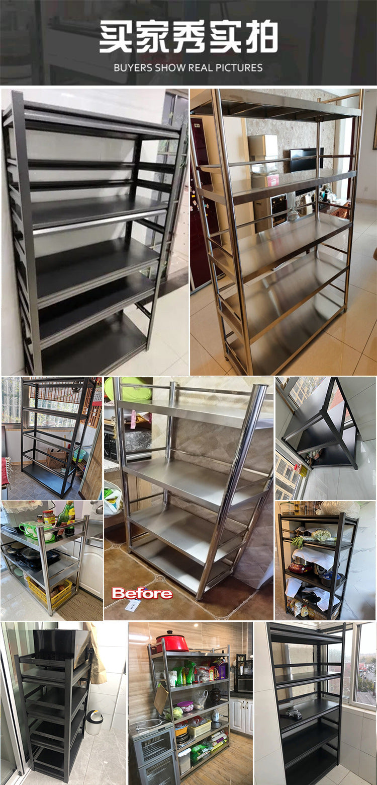 Stainless Steel Kitchen External Hole Storage Rack Floor-standing Multi-layer Microwave Oven Function Storage Organizer Pot Rack Shelf
