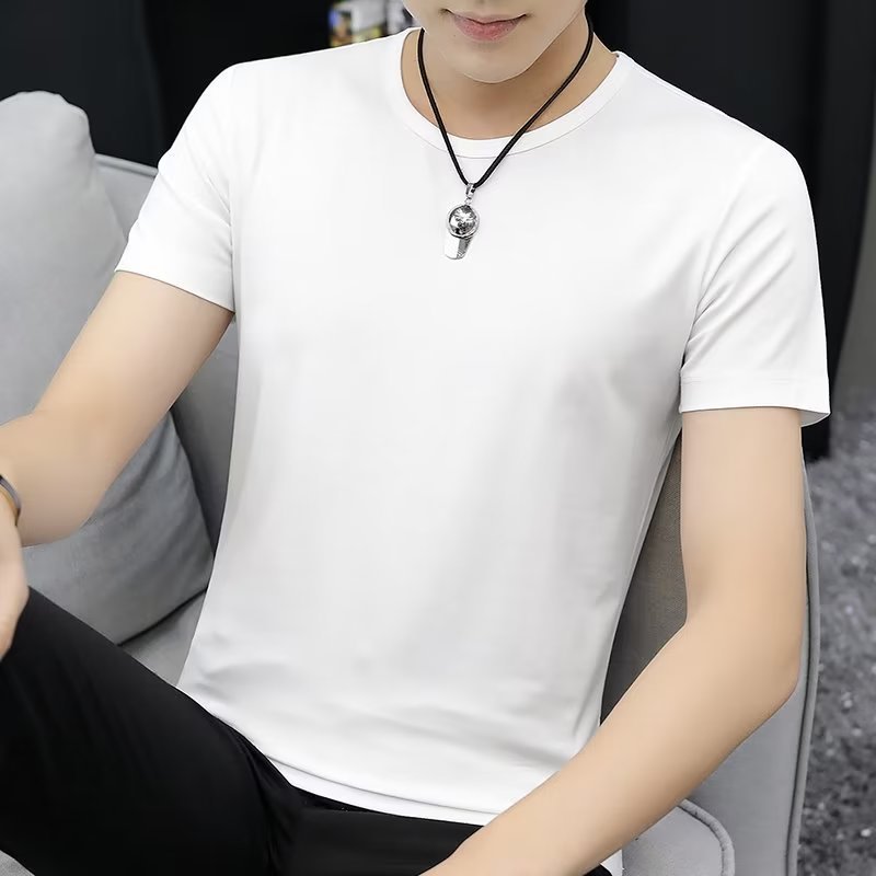 Summer New Bubble Gauze Texture High-end T Loose Round Neck Men's Short Sleeve T-Shirt T Solid Color Short Sleeve Versatile Top
