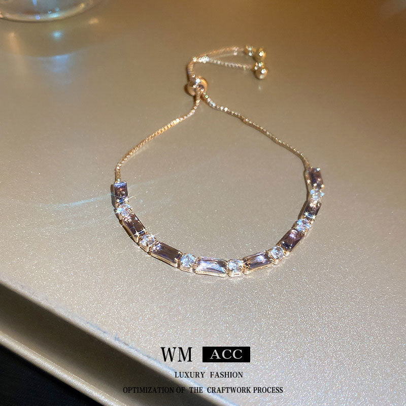 Xiaohongshu Same Style Hot-Selling Zircon Bracelet Light Luxury Niche Exquisite High-End Feel Adjustable Pull Jewelry for Women