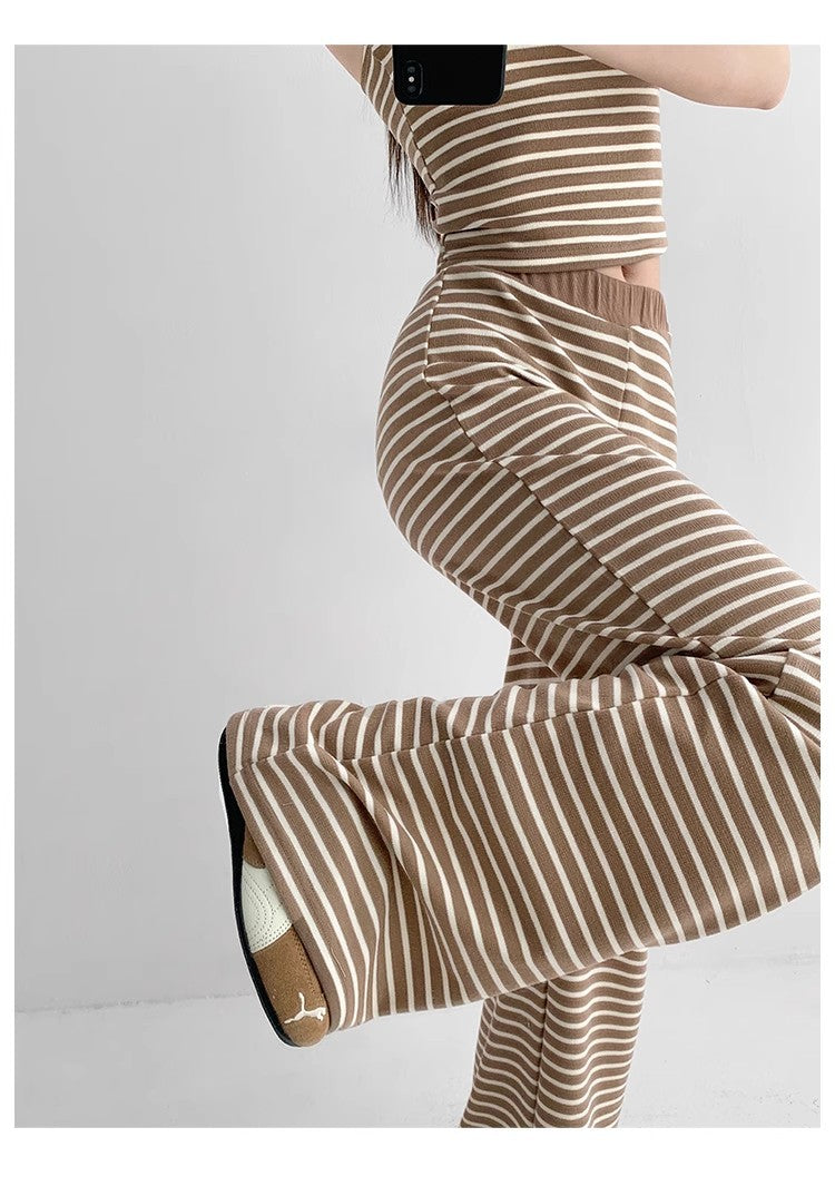 Home Lazy Relaxed Striped Slimming Wide-Leg Pants for Women Summer Hot Girl Fashion Camisole Vest Casual Two-Piece Set
