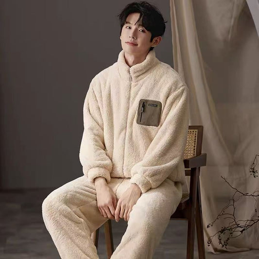 New Warm Coral Fleece Couple Set Pajamas Winter Plus Size Thickened Set Homewear