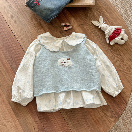 Sweet Little Girl Autumn Outfit New Style Baby Girl Autumn Korean Style Top Two-Piece Set Children's Autumn Clothing