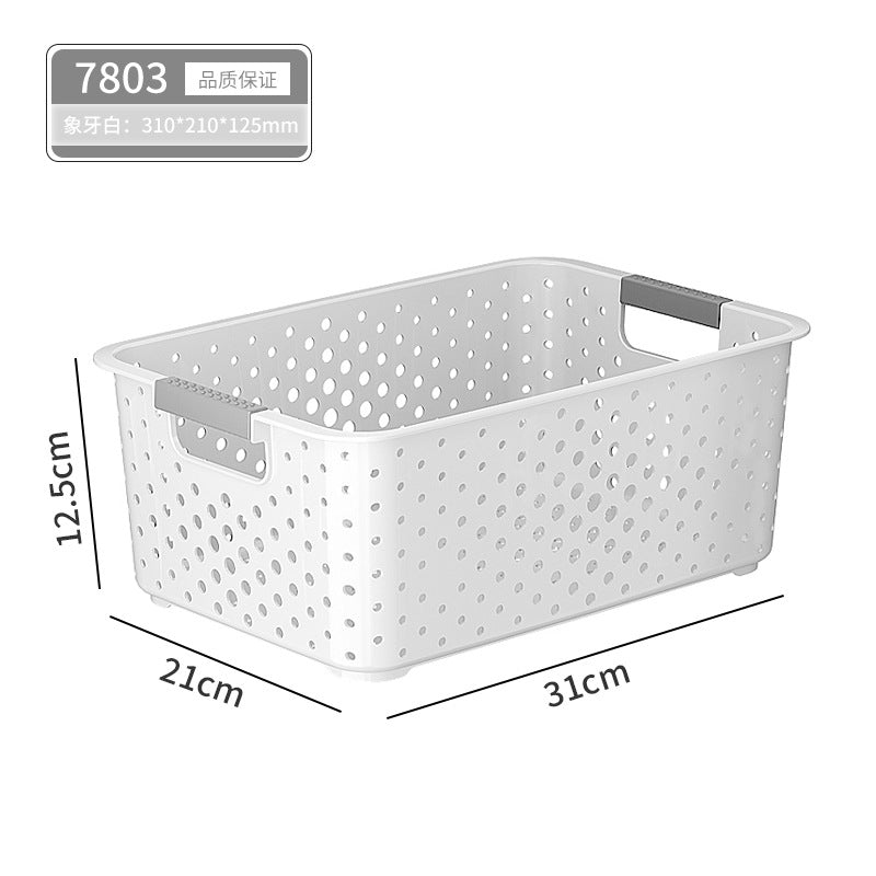 Japanese Style Kitchen Plastic Storage Basket Household Hollow Out Organizer Storage Box Handheld Bathroom Desktop Cosmetic Storage Basket