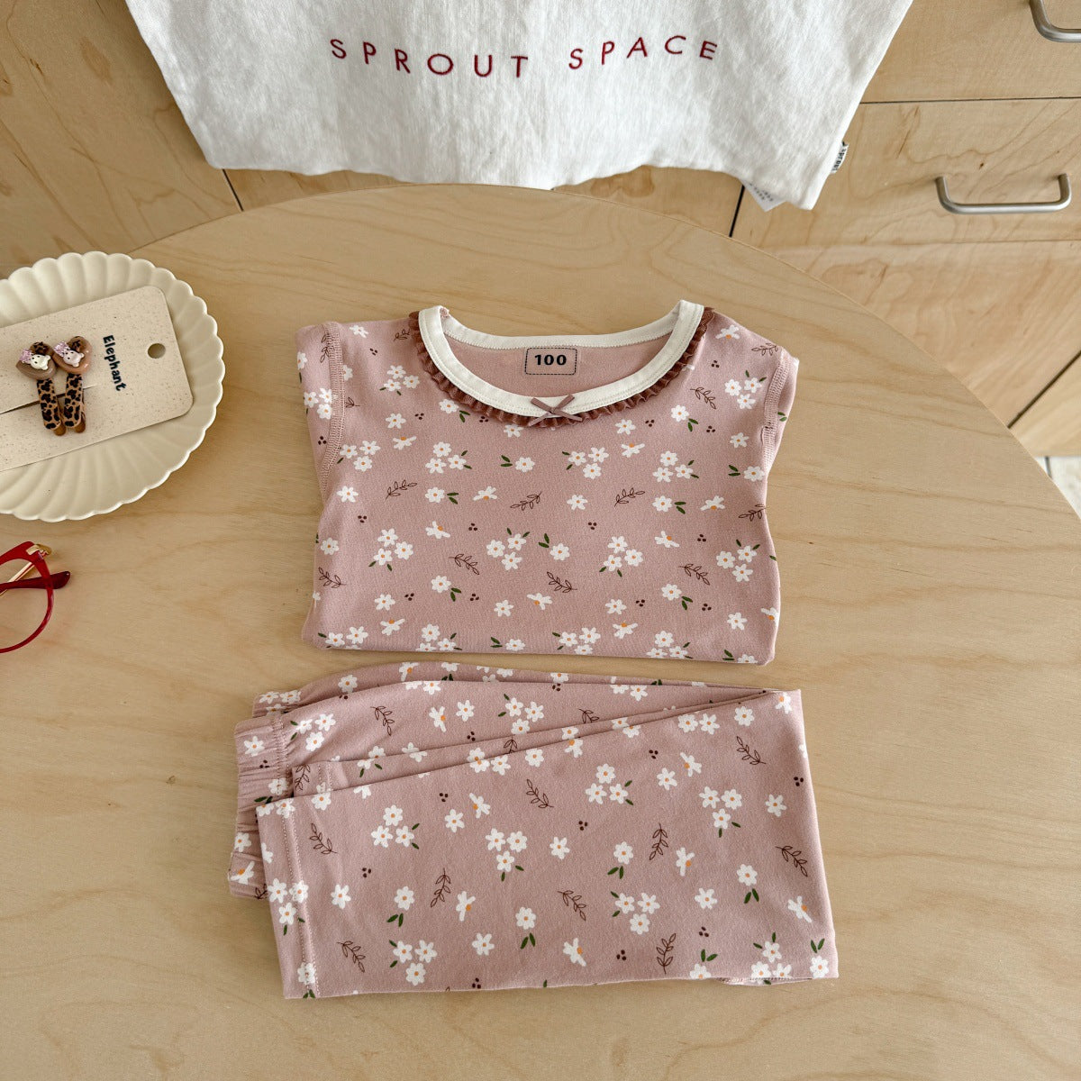 Girls A Pajama Set2025Autumn Girls Korean Style Homewear Baby Cute Cartoon Print Two-Piece Set Trendy