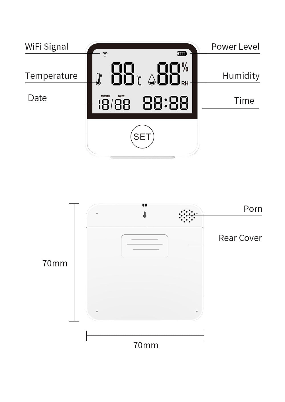 Tuya Graffiti wifi Bluetooth temperature and humidity meter detector indoor WIFI Temperature and Humidity Detector WiFi Sensor
