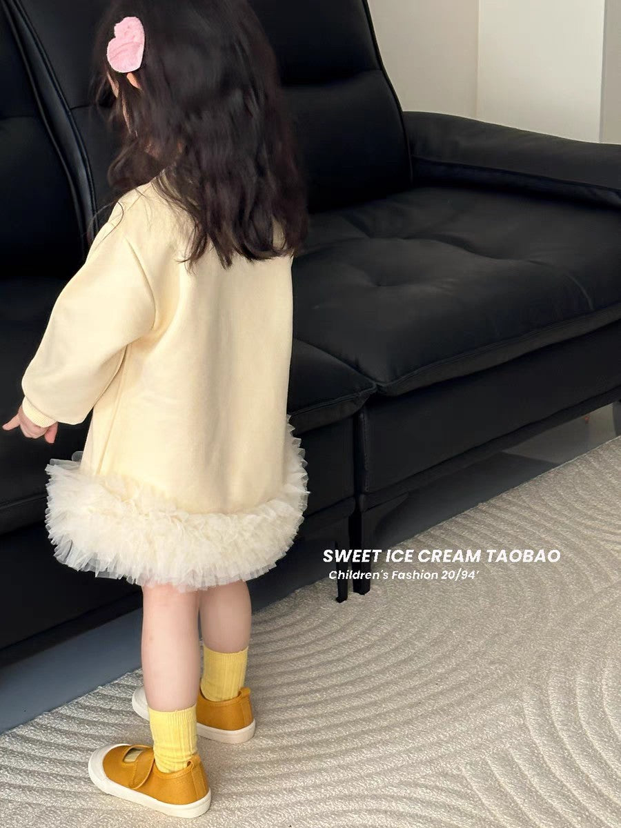 Sweet Little Girl's Sweatshirt Dress Spring and Autumn Outfit2025New stylish baby girl puffy dress sweet mid-length princess dress