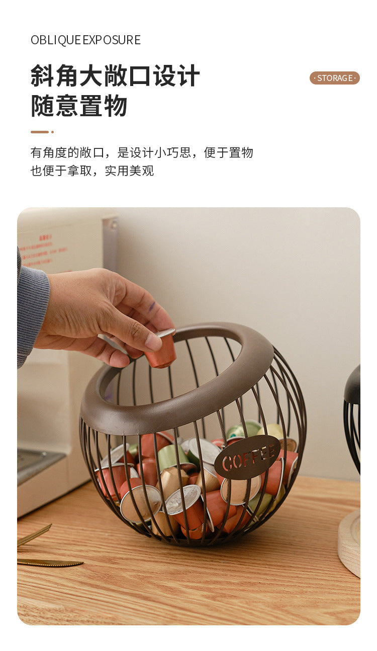 Cross-Border Iron Art Fruit Basket Coffee Capsule Storage Basket Desktop Decoration Coffee Table Snacks Dried Fruit Candy Storage