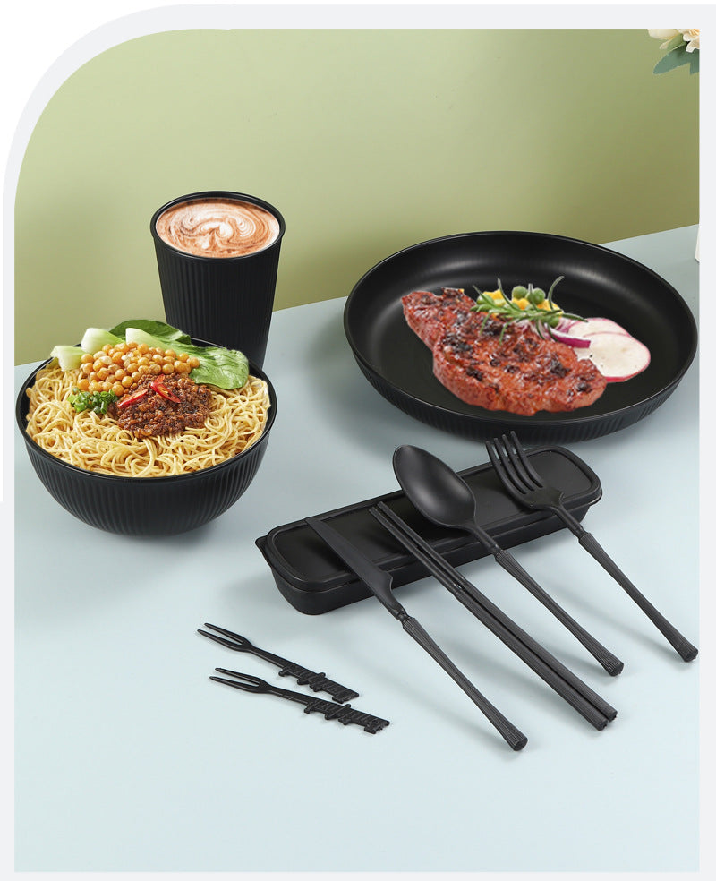TEMU Amazon Wheat Straw Plate Bowl Cup Tableware Set Household Dining Plate Rice Bowl Water Cup Tableware Set Eco-friendly