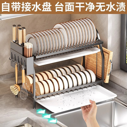 Cross-Border Kitchen Storage Rack Multi-Functional Bowl Dish Plate Knife Rack Chopstick Organizer Household Countertop Multi-Layer Draining Rack