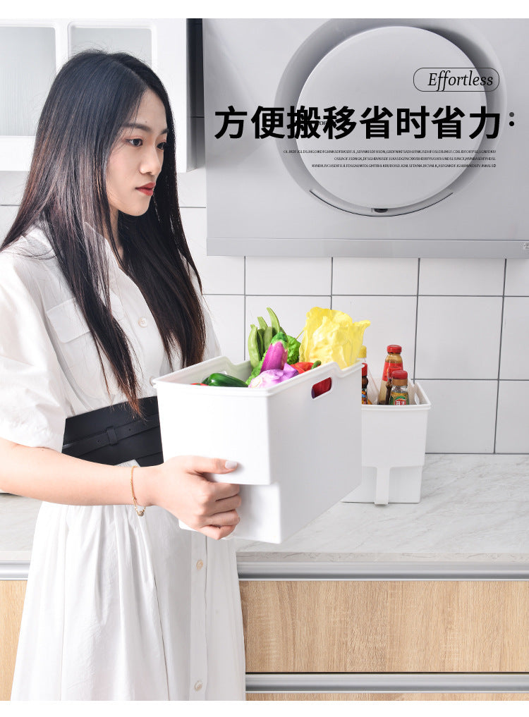 Kitchen Cabinet Storage Box Hanging Cabinet Organizer Handle Refrigerator Transparent Storage Basket with Handle High Storage Box