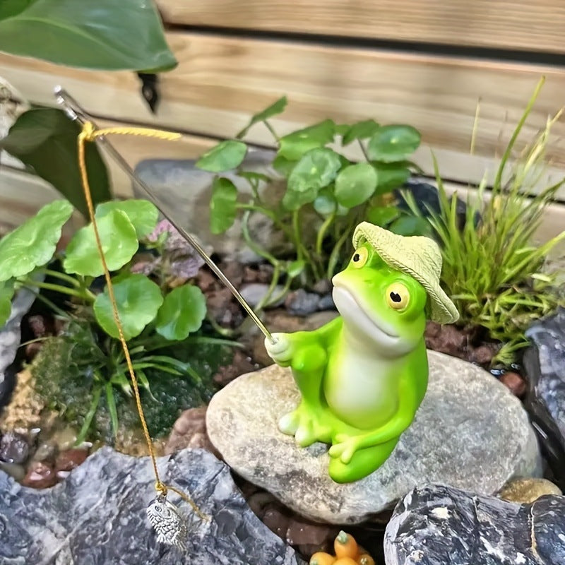 Outdoor Courtyard Garden Decorations Ornaments Fish Pond Rockery Landscaping Resin Small Frog Fishing Creative Landscape Sculpture