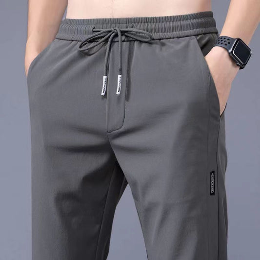 Summer Thin Casual Pants Quick-Dry Loose Plus Size Straight Pants Elastic Durable Sports Ice Silk Long Pants for Men