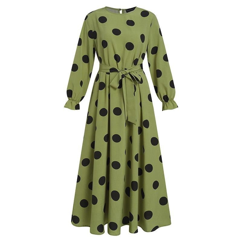 2025New Year's Amazon AliExpress Muslim Series Polka Dot Women's Long Sleeve Loose Big Hem Dress