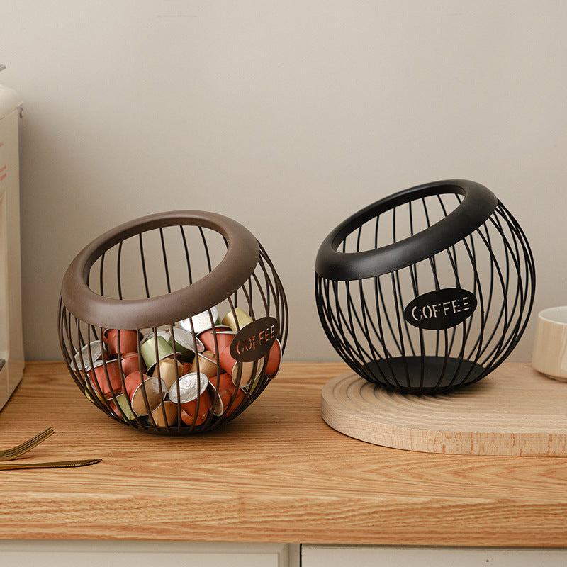 Cross-Border Iron Art Fruit Basket Coffee Capsule Storage Basket Desktop Decoration Coffee Table Snacks Dried Fruit Candy Storage