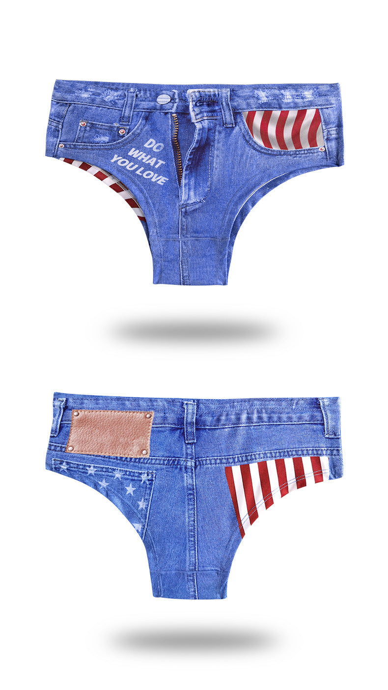 Anti-Exposure Women's Sexy Underwear Milk Silk Printed Cotton Crotch Women's Shorts Quick-Dry Summer Thin Denim Briefs