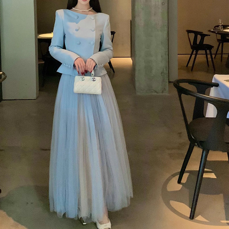 Fashionable Scarlett2025Super Popular Spring Outfit Set for Women: Top, Jacket, Half Skirt, Round Neck, Socialite Style
