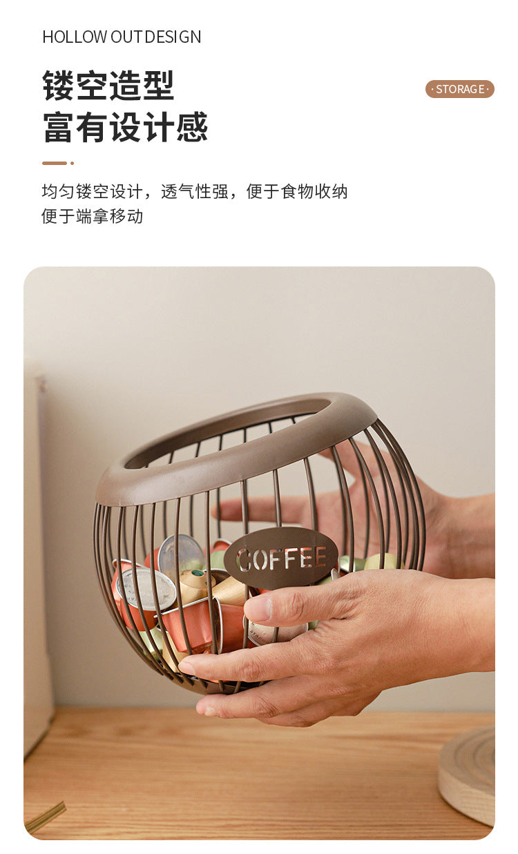 Cross-Border Iron Art Fruit Basket Coffee Capsule Storage Basket Desktop Decoration Coffee Table Snacks Dried Fruit Candy Storage