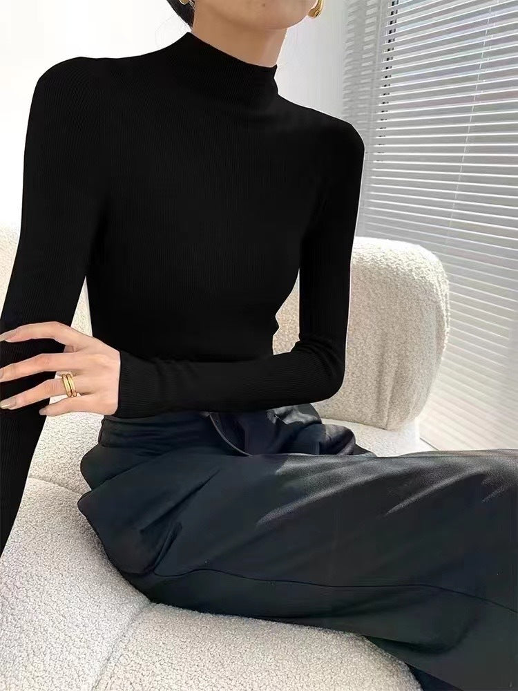 Anchor Red Autumn Winter New High-Quality Wool Base Shirt Women's Half Turtleneck Superfine Wool Sweater Korean Style