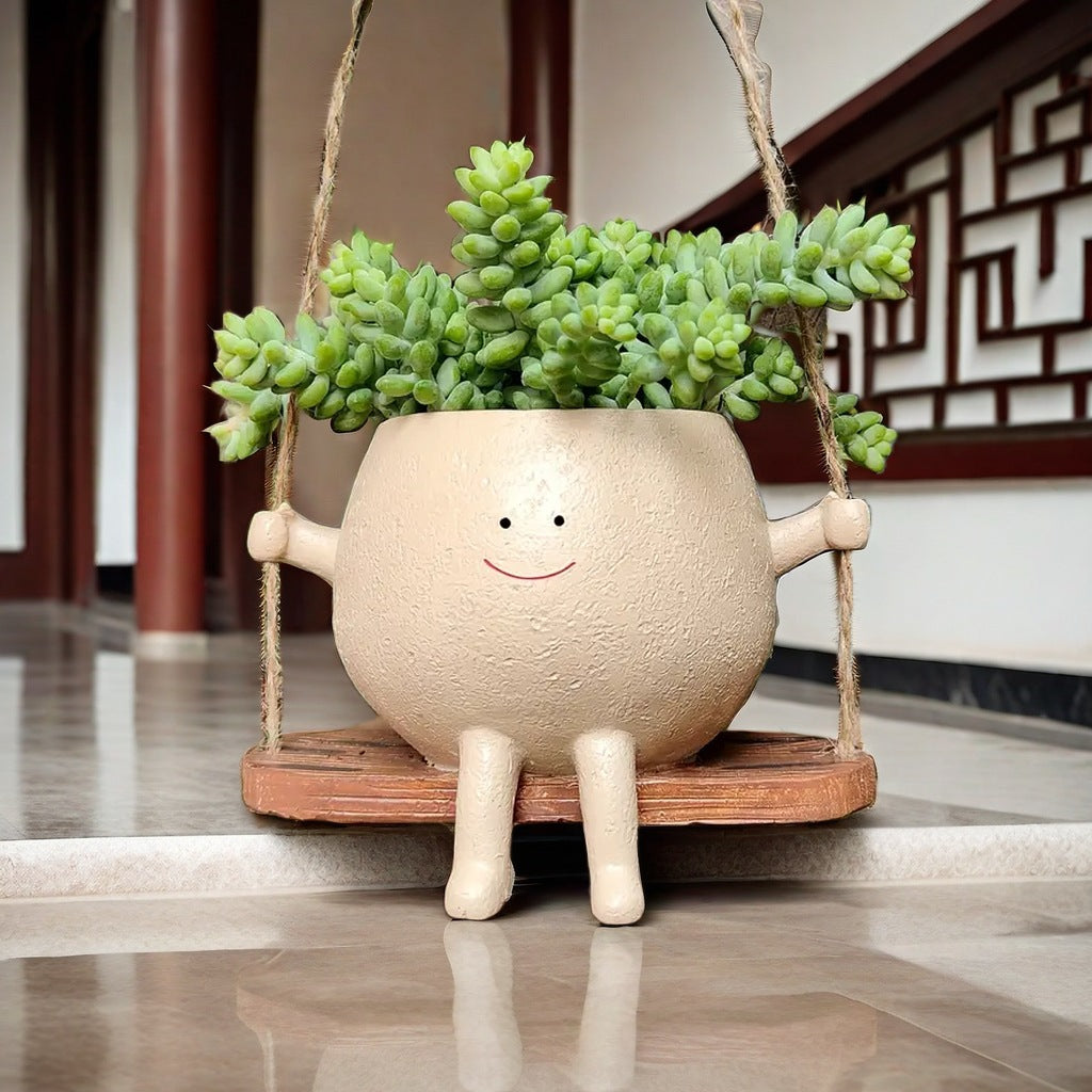 Succulent Flower Pot Cute Smiling Face Swing Flower Pot Personalized Decoration Creative Hanging Hydroponic Flower Pot Balcony Decoration