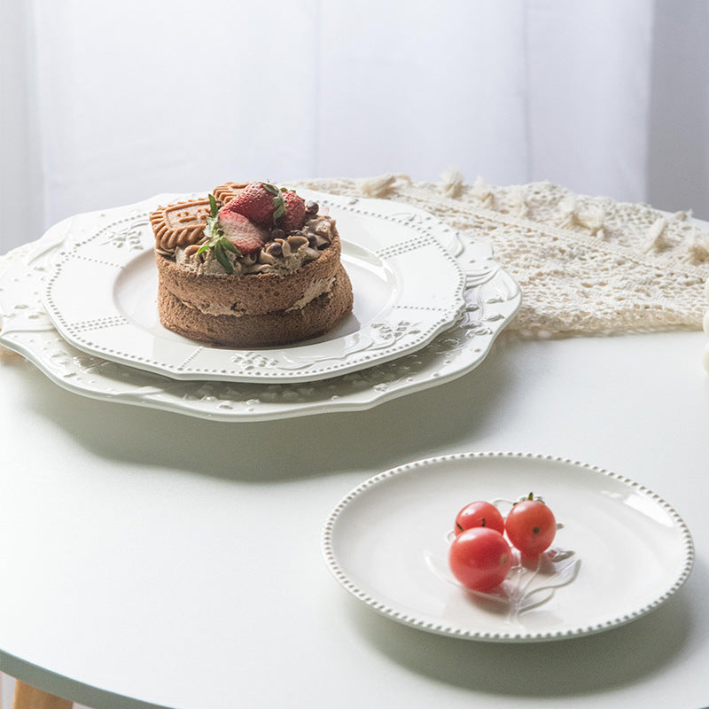 American Relief Lily of the Valley Series Lace Ceramic Western Pasta Plate Pastry Dessert Plate Deep Plate Household Dish Plate
