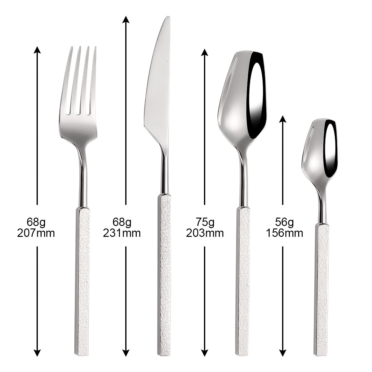New304Stainless Steel Western Tableware Fantawild Hammered Pattern Knife Fork Spoon Set Integrated Thickened Fork Household Spoon