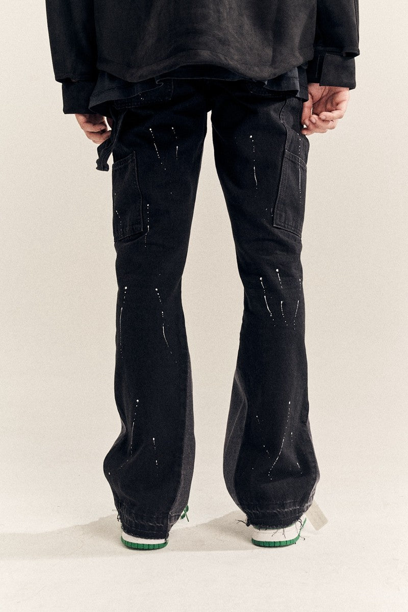 2023New Graffiti Ink Splash Damage Dept Casual Retro Niche vibo High Street Men's and Women's Flared Jeans