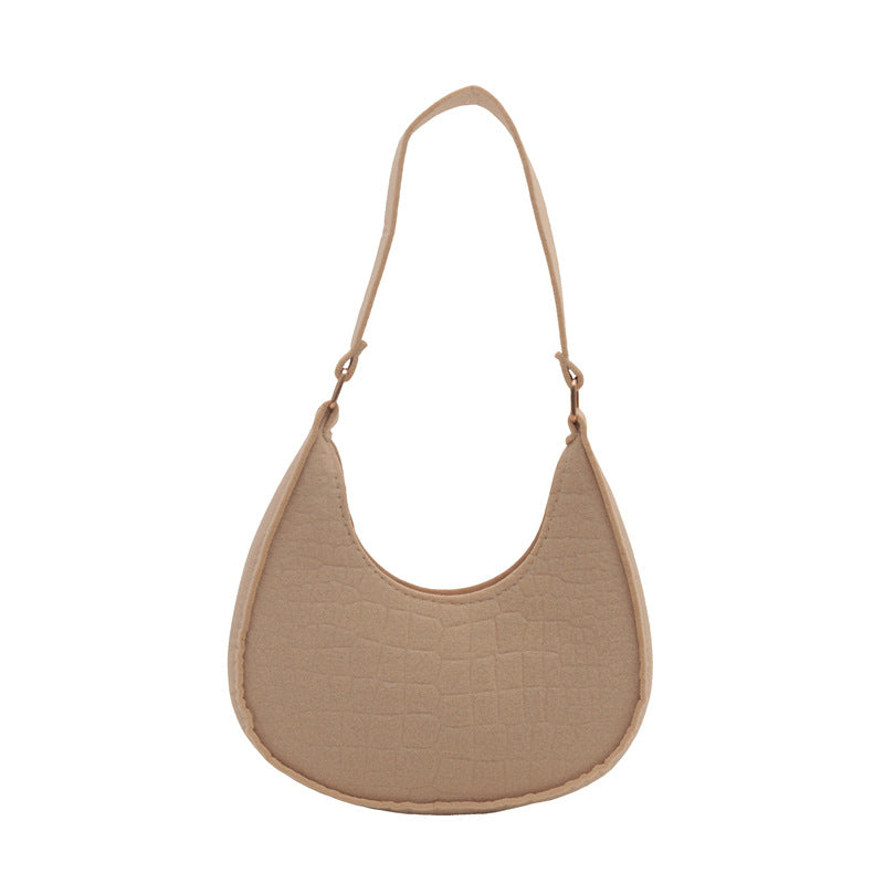 Solid Color Elegant Women's Bag2024Trendy Korean Style Autumn Winter New Stone Pattern Underarm Bag Casual Shoulder Handbag