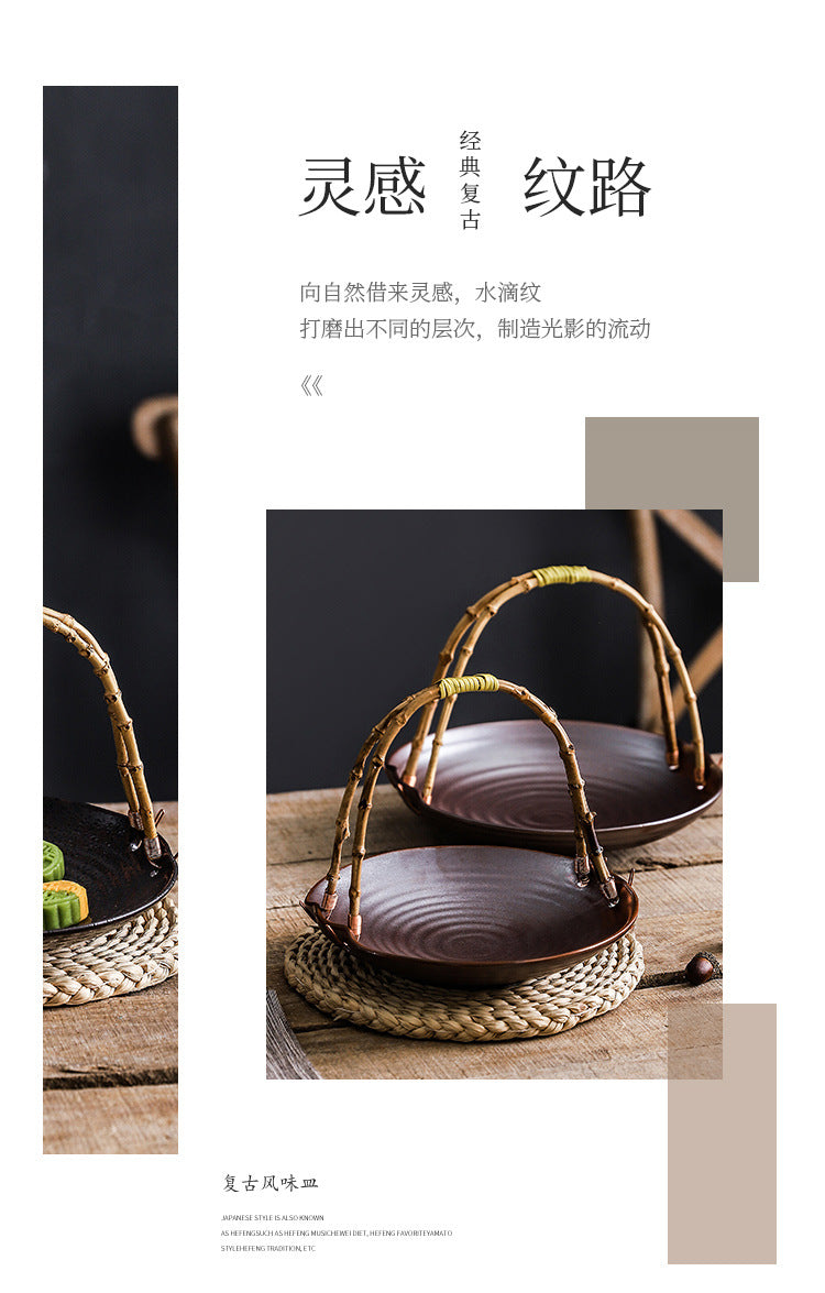 Creative Ceramic Dish Plate Handheld Basket Hotel Specialty Plate Fruit Plate Nut Plate Restaurant Ceramic Plate Display Plate